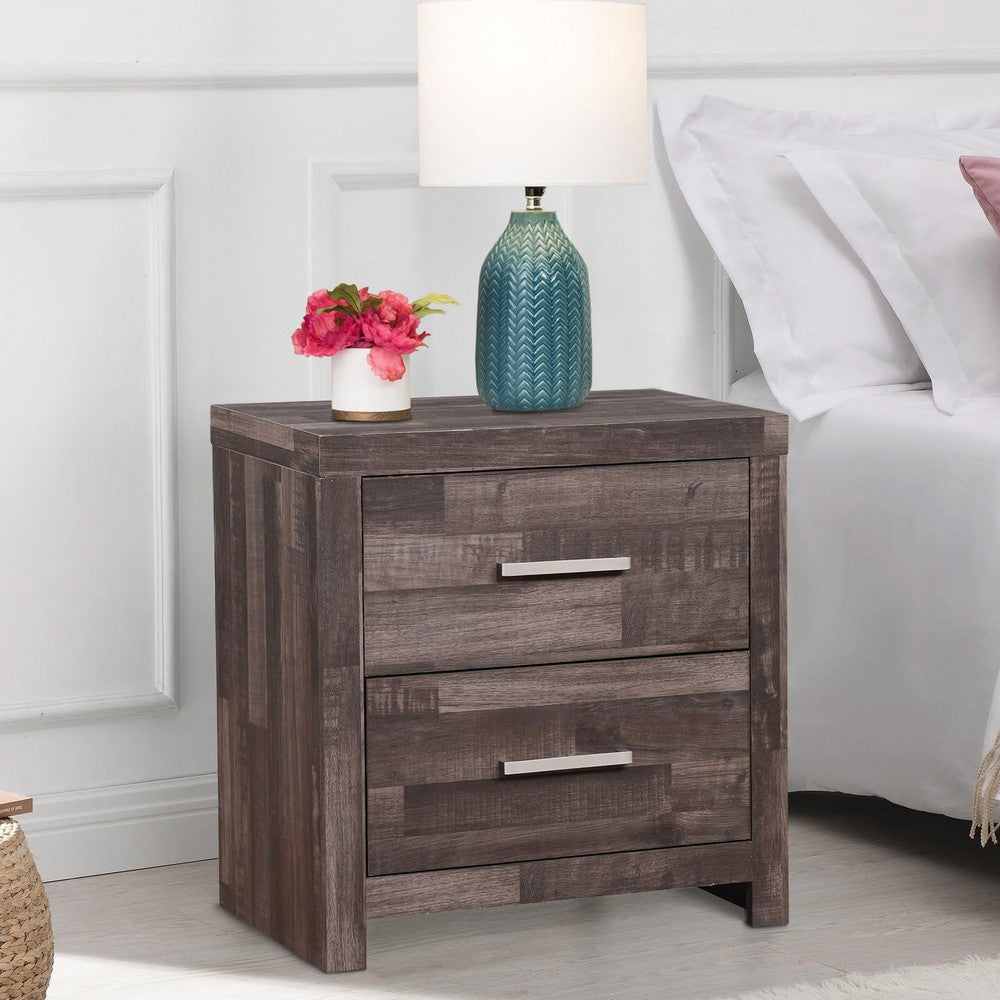 Nightstand with Rough Hewn Saw Texture and Panel Base, Rustic Gray By Casagear Home