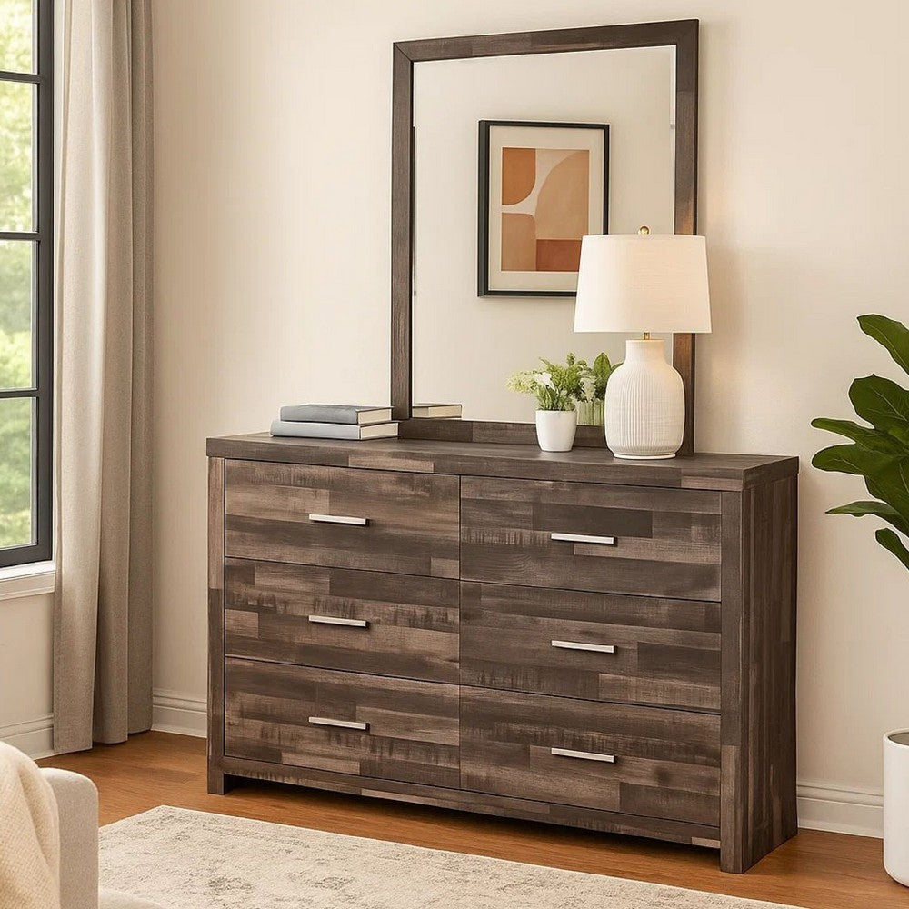 Dresser with Rough Hewn Saw Texture and Panel Base, Rustic Gray