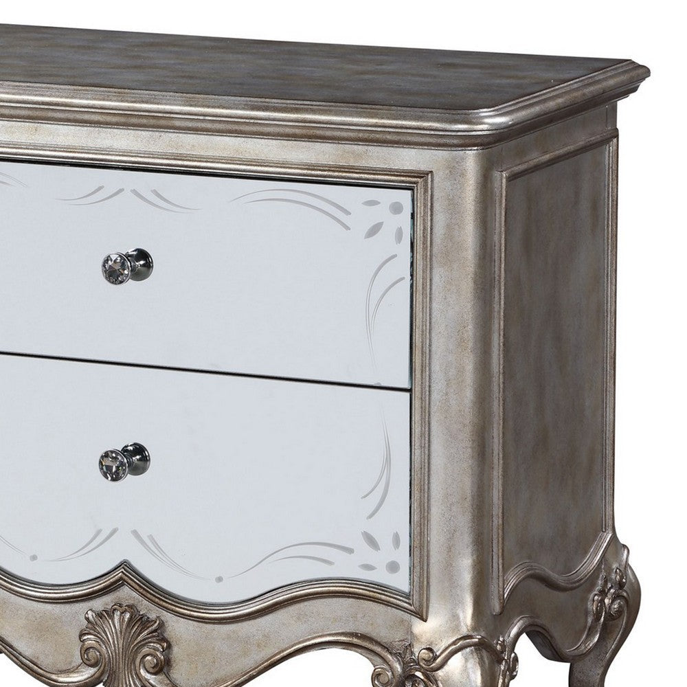 Nightstand with Mirror Front and Molded Trim Antique Silver BM251273