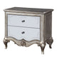 Nightstand with Mirror Front and Molded Trim, Antique Silver