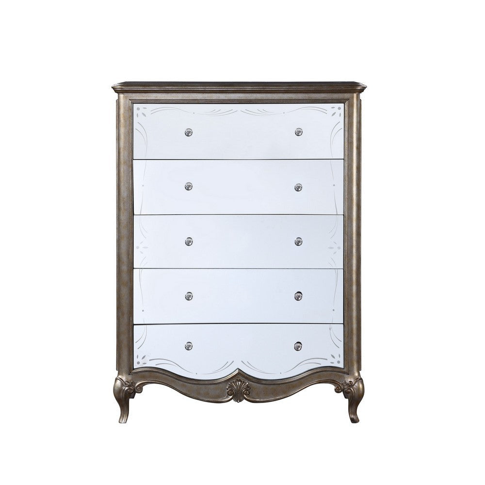 Chest with Mirror Front and Molded Trim Antique Silver BM251275