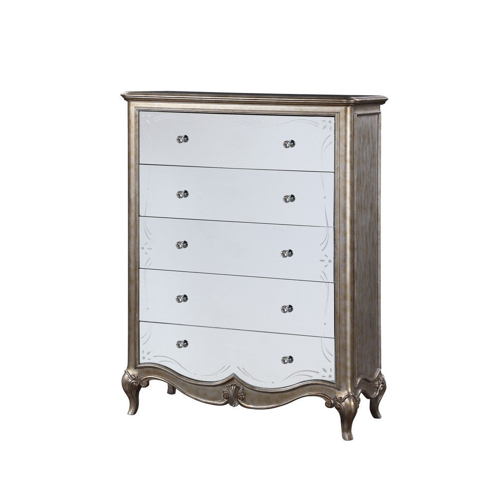Chest with Mirror Front and Molded Trim, Antique Silver