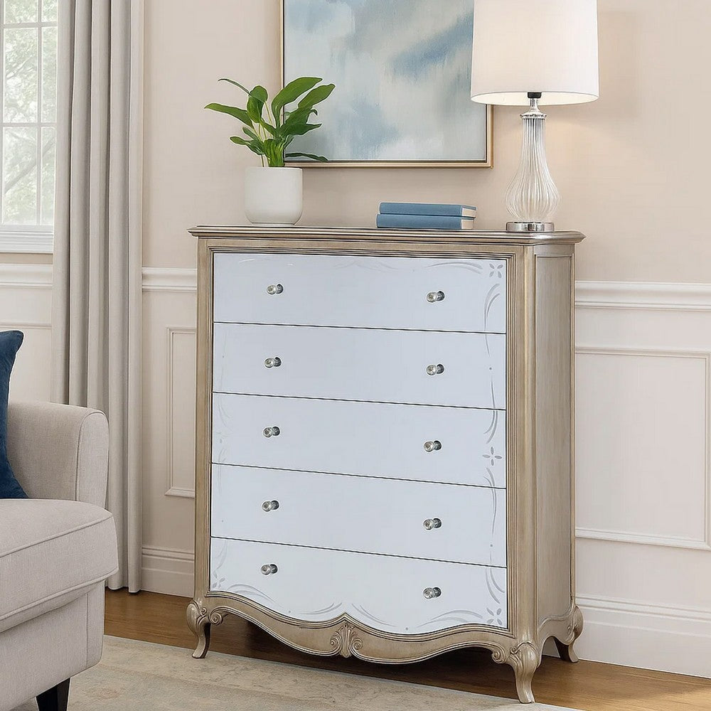 Chest with Mirror Front and Molded Trim, Antique Silver