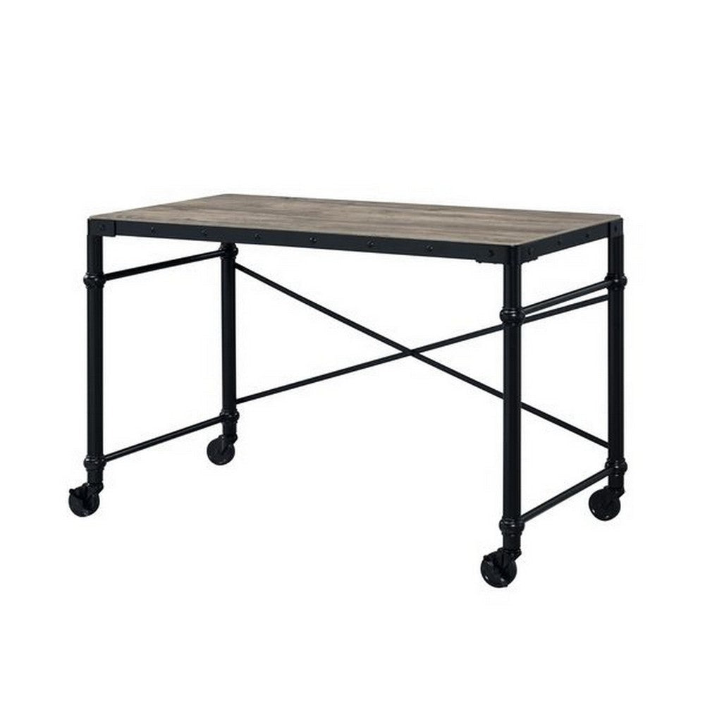 Dorian Writing Desk | Casters | Nail Accents | Black