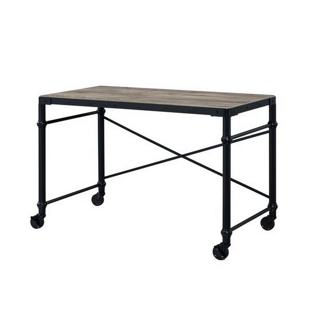 Writing Desk with Casters and Nail Accents, Black By Casagear Home