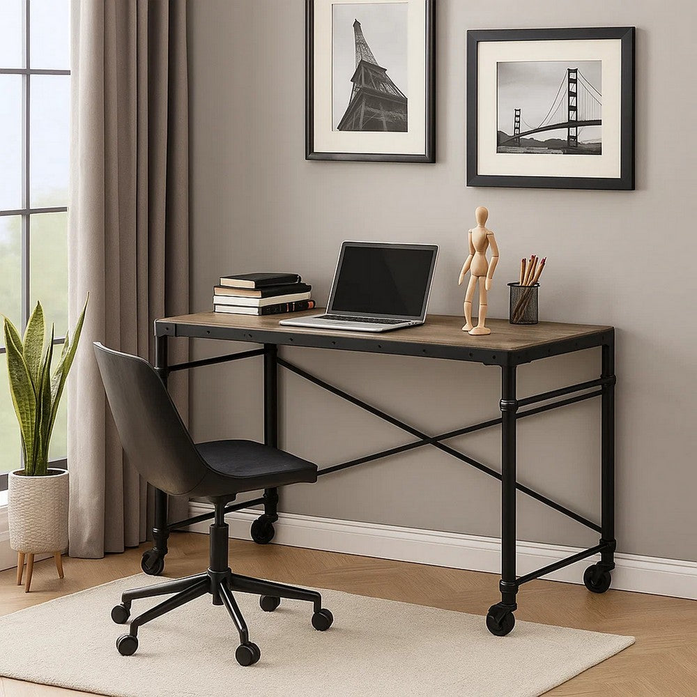 Dorian Writing Desk | Casters | Nail Accents | Black