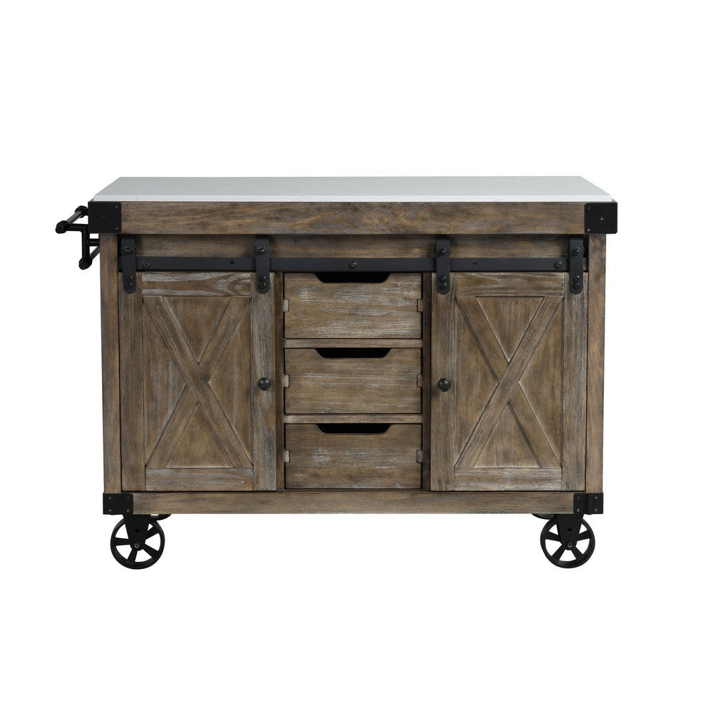 Kitchen Island with 3 Drawers and Barn Sliding Brown By Casagear Home BM251329