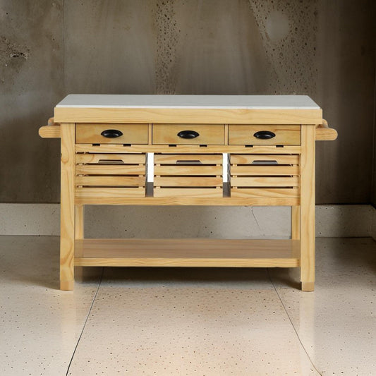 Kitchen Island with 3 Pull Out Baskets and Drawers, Brown By Casagear Home