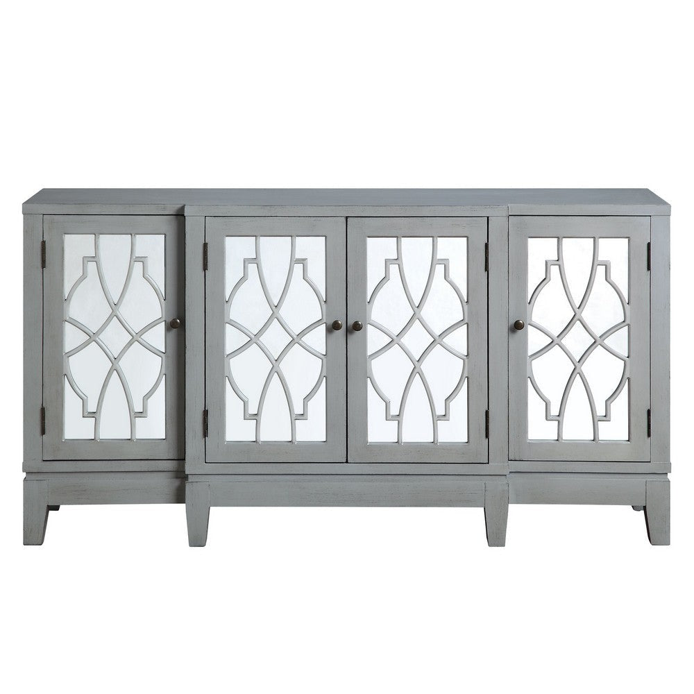 Console Table with 4 Glass Doors and Geometric Front Gray BM251334