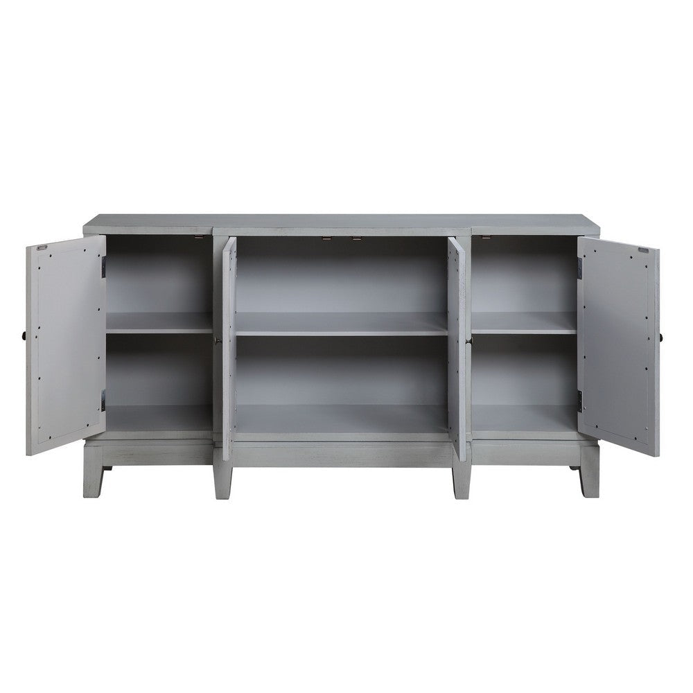 Console Table with 4 Glass Doors and Geometric Front Gray BM251334