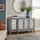 Console Table with 4 Glass Doors and Geometric Front, Gray