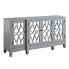 Console Table with 4 Glass Doors and Geometric Front, Gray