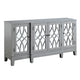 Console Table with 4 Glass Doors and Geometric Front, Gray
