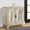 Console Table with 2 Glass Doors and Floral Motif Antique White By Casagear Home BM251335