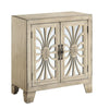 Console Table with 2 Glass Doors and Floral Motif, Antique White By Casagear Home