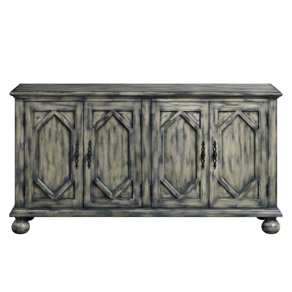 Console Table with 4 Doors and Bun Feet Rustic Gray BM251337