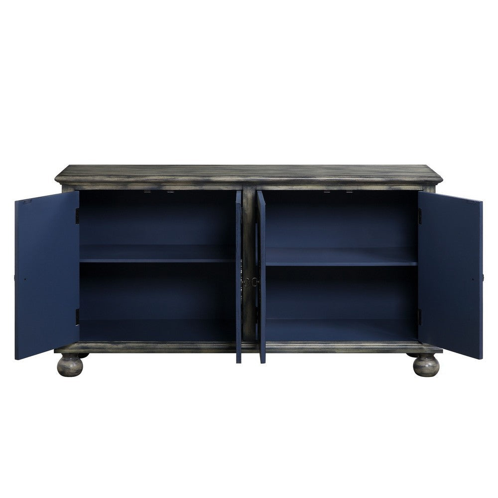 Console Table with 4 Doors and Bun Feet Rustic Gray BM251337