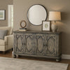 Console Table with 4 Doors and Bun Feet, Rustic Gray