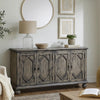 Console Table with 4 Doors and Bun Feet, Rustic Gray