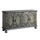 Console Table with 4 Doors and Bun Feet, Rustic Gray