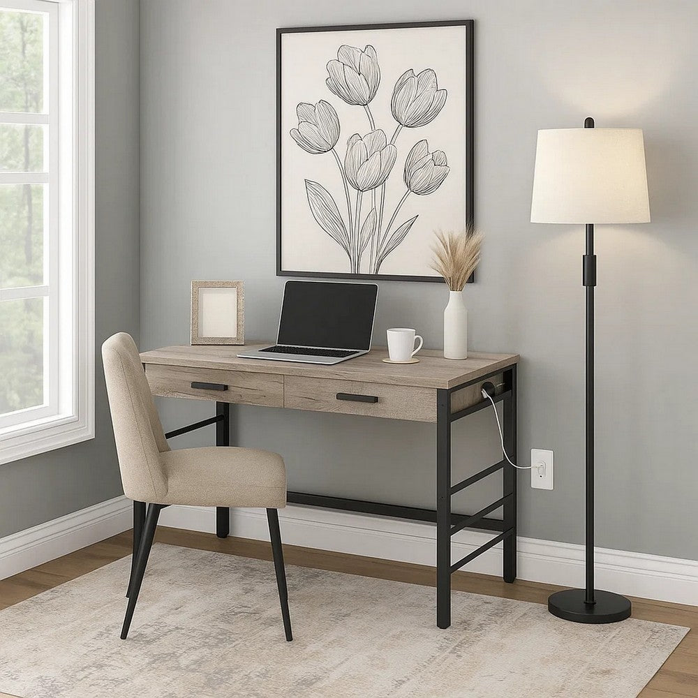 Nova Writing Desk | Built-in USB | Weathered Oak & Black