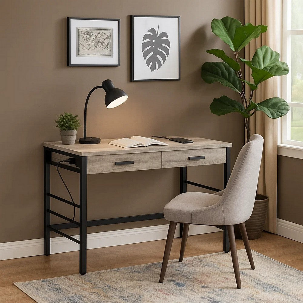 Nova Writing Desk | Built-in USB | Weathered Oak & Black