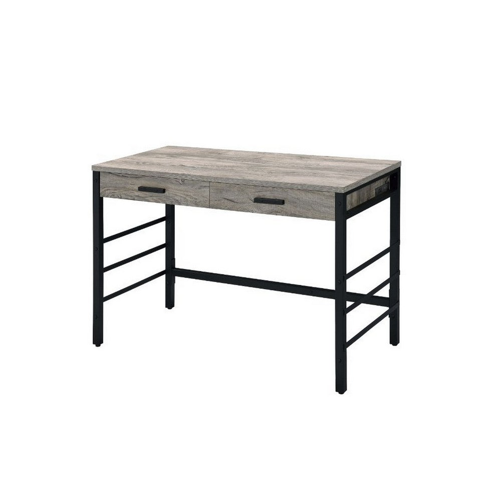 Built-in USB Port Writing Desk, Light Weathered Oak and Black By Casagear Home