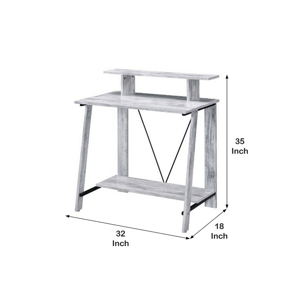 Writing Desk with V Shaped Frame, Antique White and Black By Casagear Home