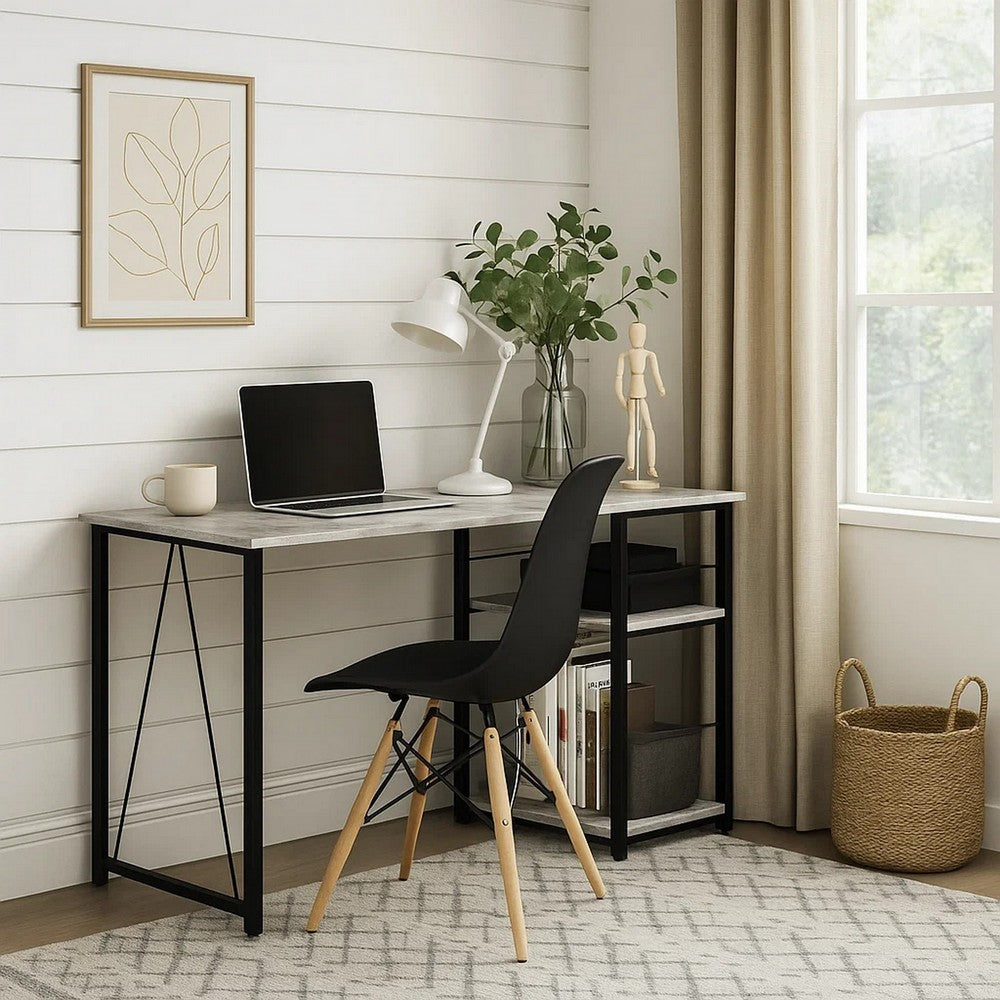 Writing Desk with Rustic Wood Finish, Antique White and Black
