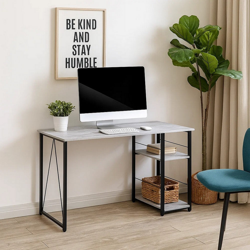 Writing Desk with Rustic Wood Finish, Antique White and Black