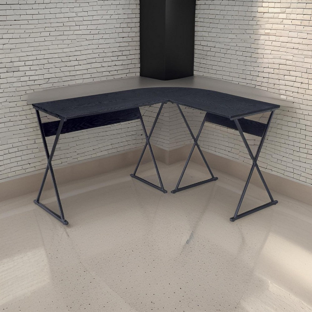 Writing Desk with L Shaped Top and S-Shaped Base , Black By Casagear Home
