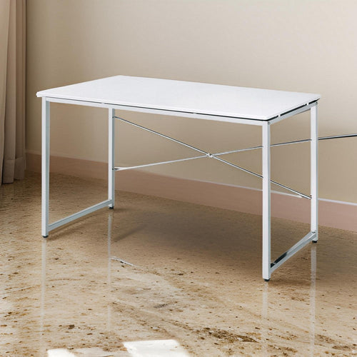 Nova Writing Desk | X-Bar Base | Chrome Finish | White
