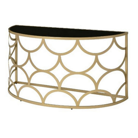 Console Table with Half Moon Geometric Metal Frame, Gold and Black