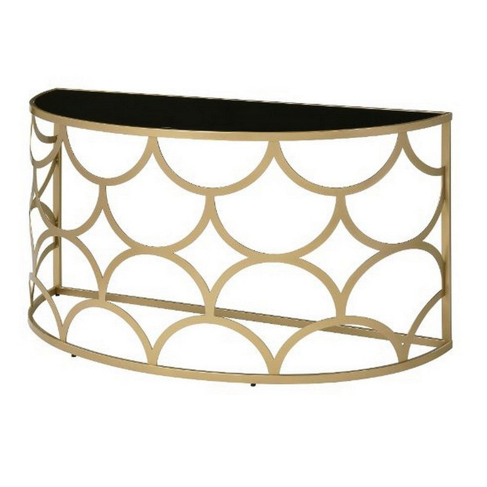 Console Table with Half Moon Geometric Metal Frame, Gold and Black