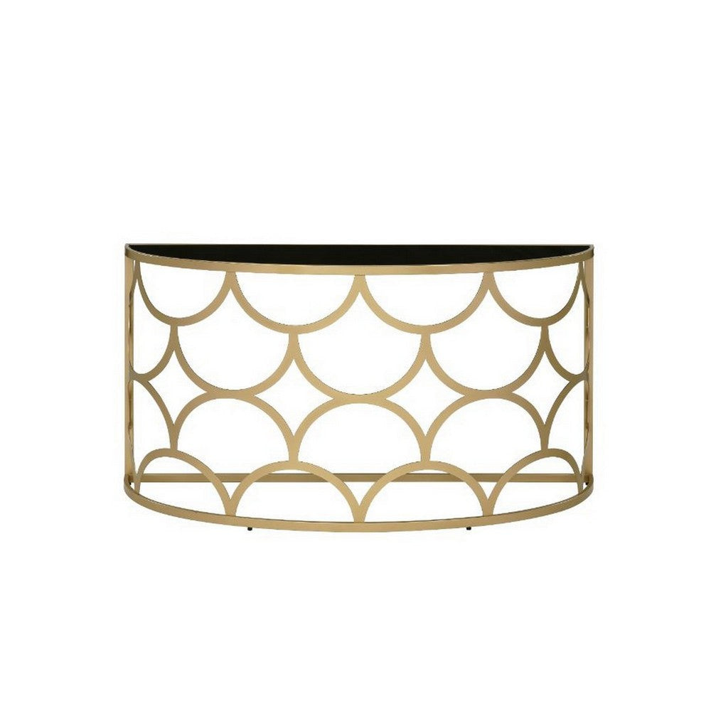 Console Table with Half Moon Geometric Metal Frame Gold and Black BM251369