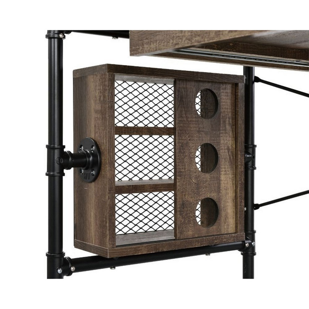 Writing Desk with Industrial Style and 3 Tier Sleek Side Shelves Oak Brown BM251386