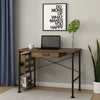 Writing Desk with Industrial Style and 3 Tier Sleek Side Shelves, Oak Brown
