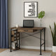Writing Desk with Industrial Style and 3 Tier Sleek Side Shelves, Oak Brown