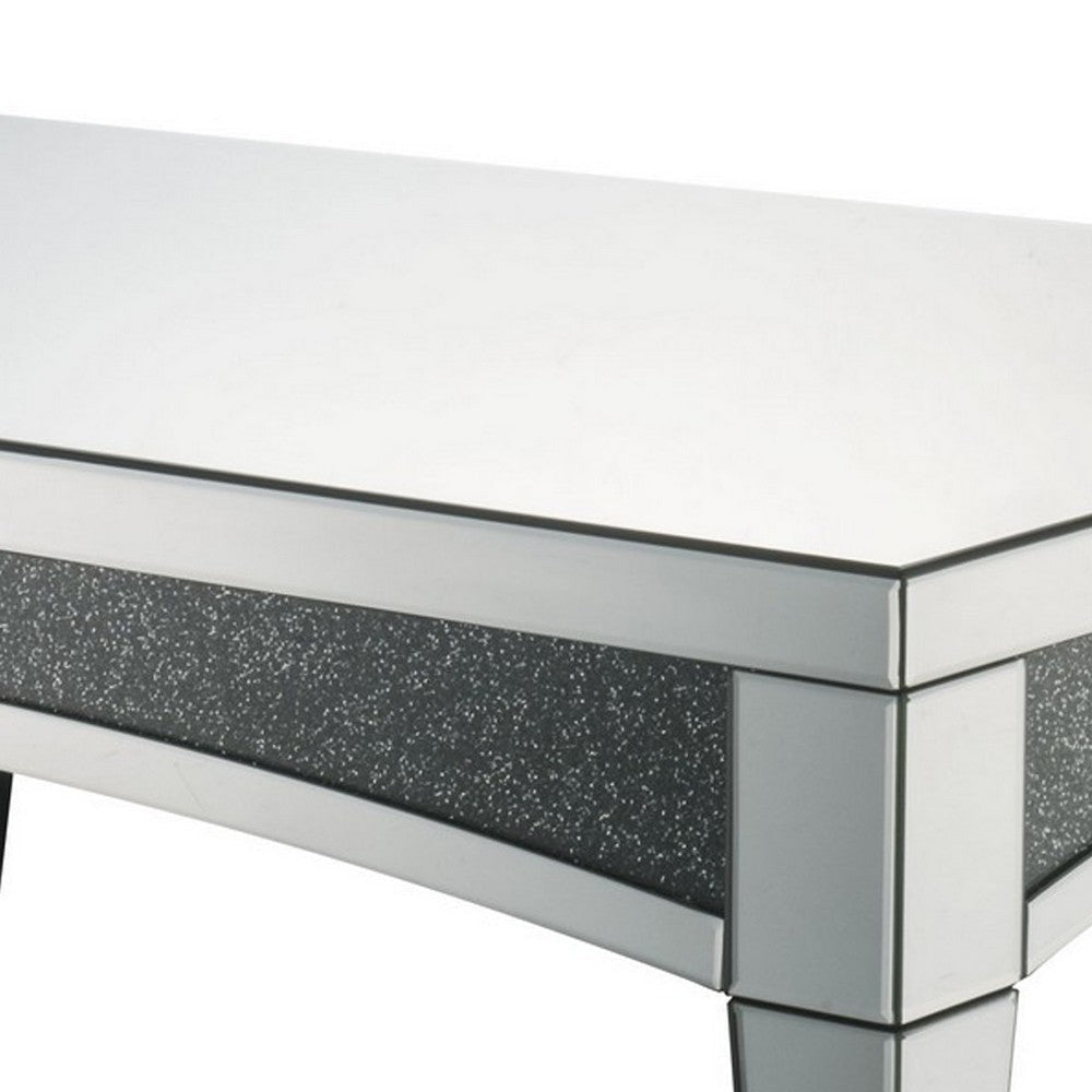 Coffee Table with Mirror Trim and Faux Stone Inlays Silver By Casagear Home BM252329