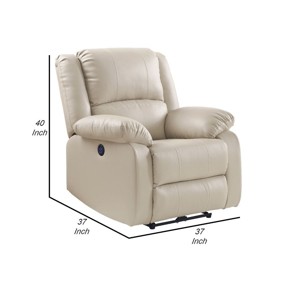 Leatherette Power Recliner Sofa with Pillow Top Armrests Beige By Casagear Home BM252364