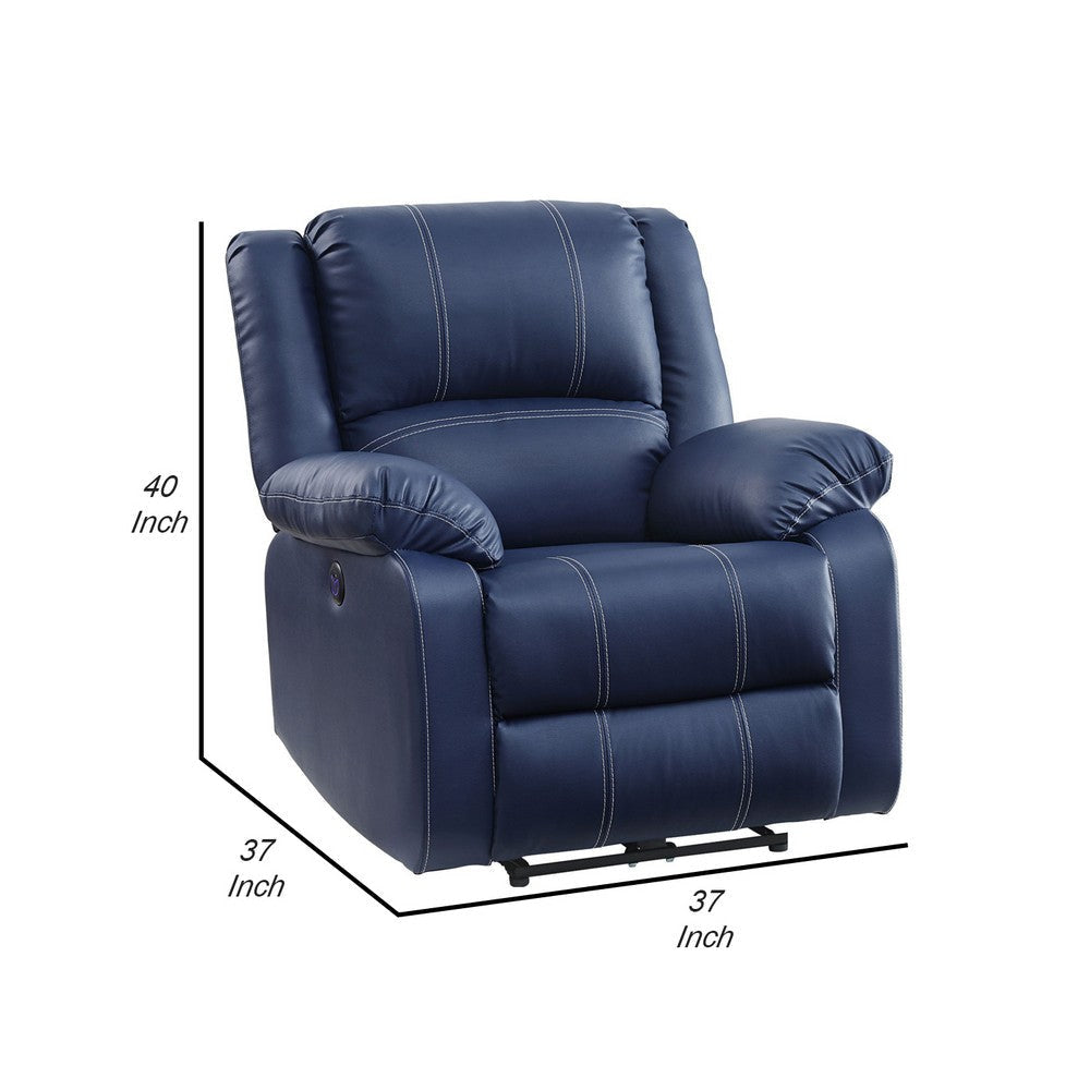 Leatherette Power Recliner Sofa with Pillow Top Armrests Blue By Casagear Home BM252365