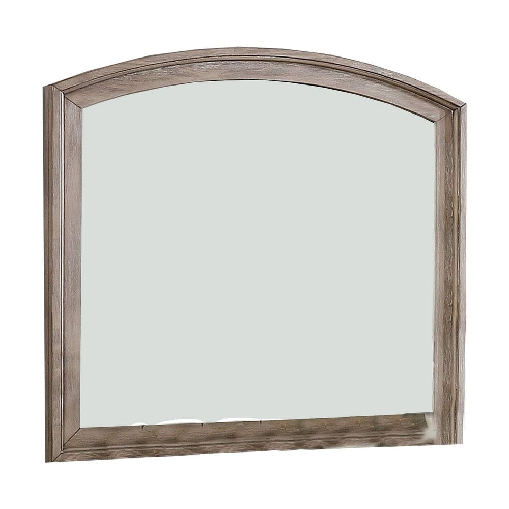 Mirror with Curved Top Frame and Weathered Look, Gray By Casagear Home