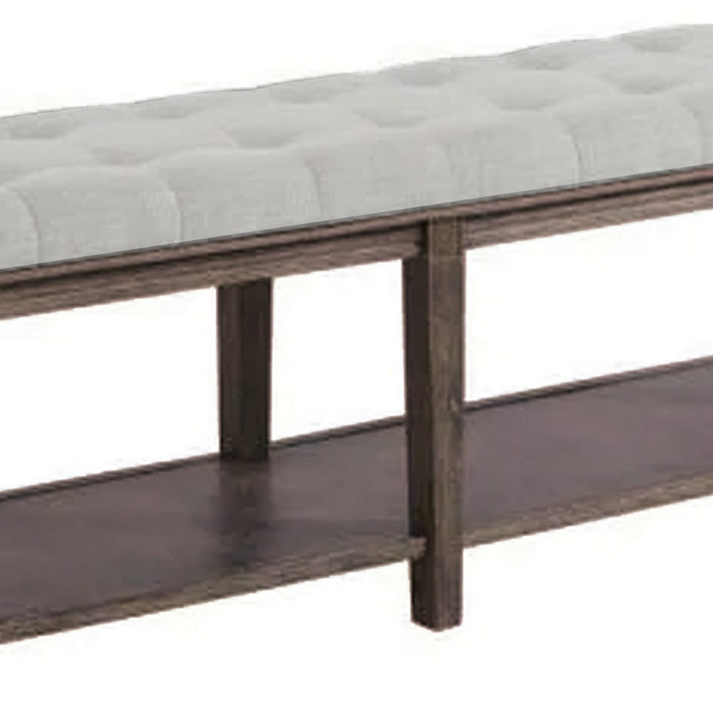 Bench with Button Tufted Seat and Open Shelf Beige By Casagear Home BM252429