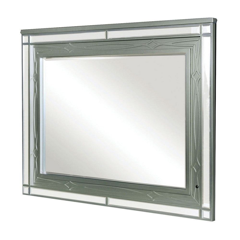 Mirror with LED and Mirrored Trim Accent, Silver By Casagear Home