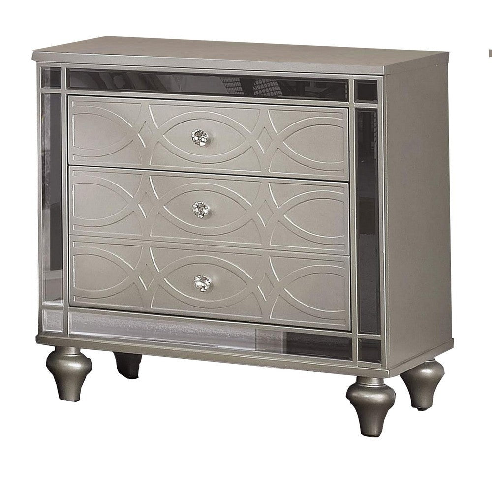 Nightstand with USB and Circular Decorative Pattern, Silver By Casagear Home