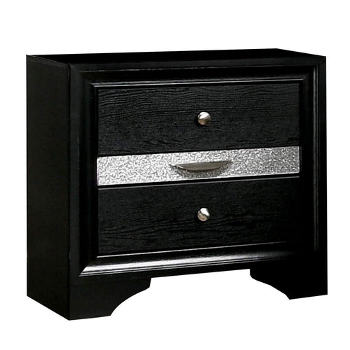 Vivian Nightstand | Jewelry Drawer | Silver Trim | Black