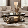 Luxe Cocktail Table | Glass Top | Scroll Accent | 44" | Brown