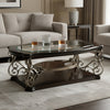 Luxe Cocktail Table | Glass Top | Scroll Accent | 44" | Brown
