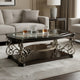Luxe Cocktail Table | Glass Top | Scroll Accent | 44" | Brown