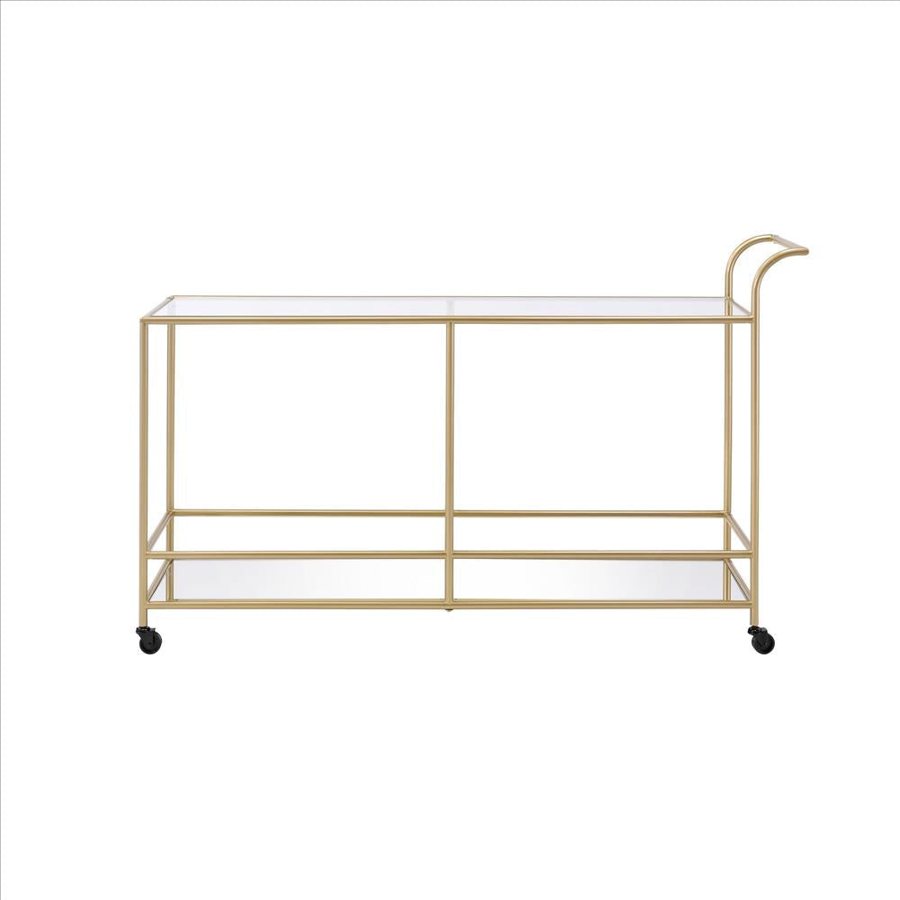 Serving Cart with 2 Tier Design and Metal Frame Gold BM252696